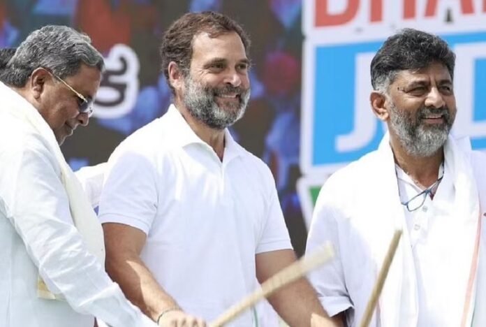 rahul gandhi with dk shivakumar and siddaramiah