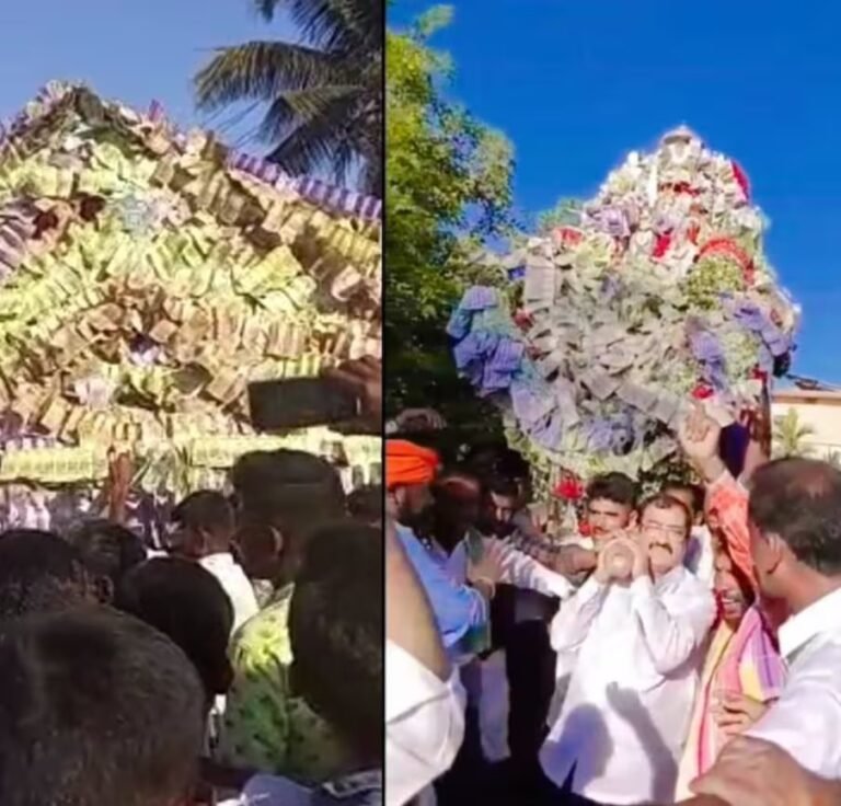 ಇಲ್ಲೊಂದು ದೇವರಿಗೆ ಹೂವಿನ ಹಾರ ಬದಲು ನೋಟಿನ ಹಾರ ಅರ್ಪಣೆ!