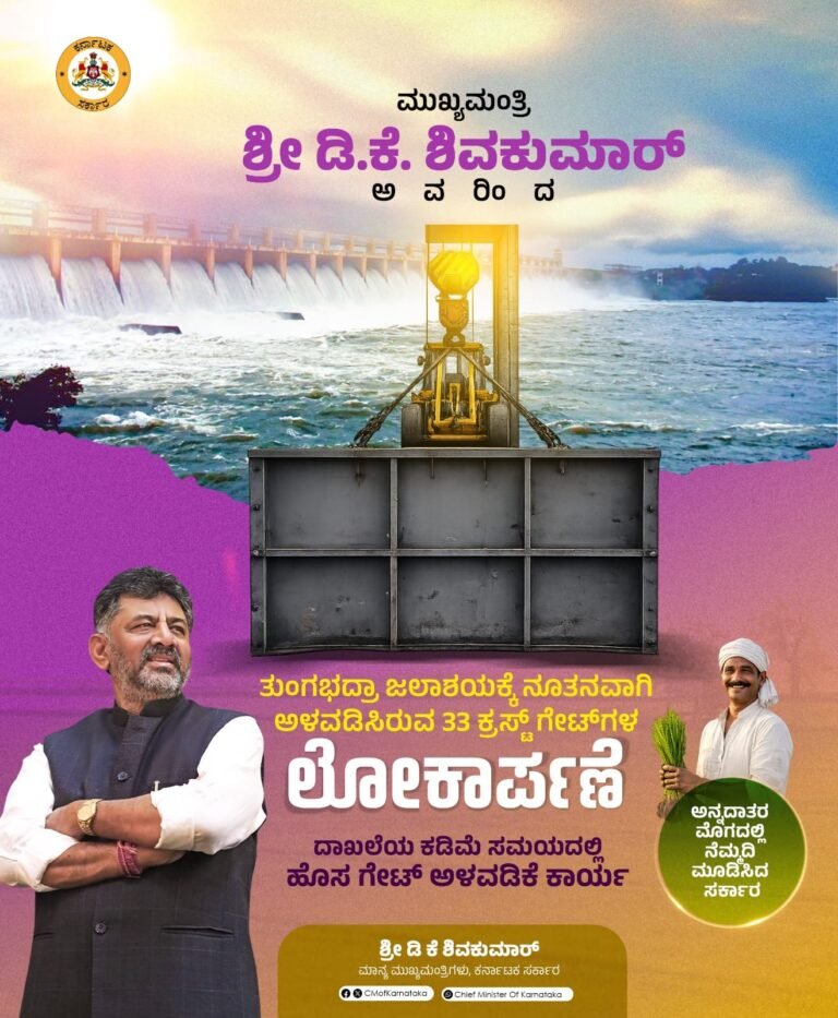 ತುಂಗಭದ್ರಾ ಜಲಾಶಯದ 33 ನೂತನ ಕ್ರಸ್ಟ್ ಗೇಟ್‌ಗಳ ಲೋಕಾರ್ಪಣೆ ಇಂದು